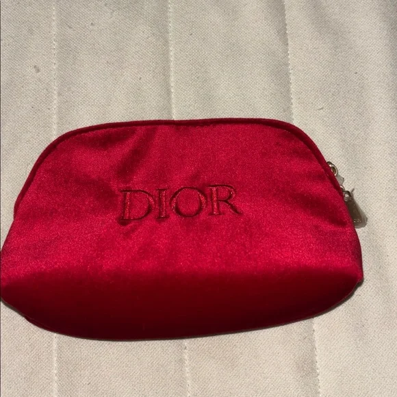 Christian Dior Cosmetic Gold Zipper Makeup Bag Pouch Clutch ~ Red Velvet - Picture 1 of 3